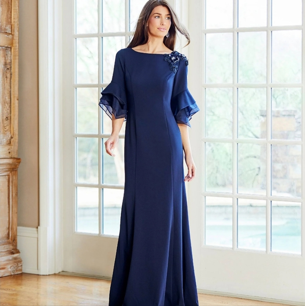 Adrianna Papell Embellished Crepe Column Gown